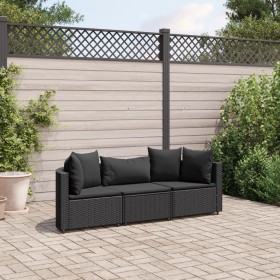 Gartensofagarnitur mit Kissen, 3-teilig, aus schwarzem Kunststoffrattan. von , Gartensets - Ref: Foro24-3308451, Preis: 211,5...