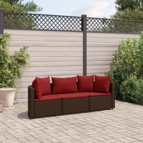 Three-piece garden sofa set and brown synthetic rattan cushions. by , Garden sets - Ref: Foro24-3308453, Price: 203,92 €, Dis...