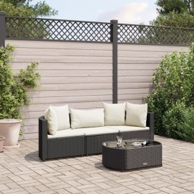 4-piece garden sofa set with black synthetic rattan cushions by , Garden sets - Ref: Foro24-3308360, Price: 237,08 €, Discoun...