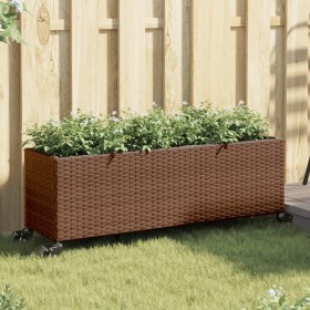 Planter with wheels and 3 brown PE rattan planters 107x32x38 cm by , Pots and planters - Ref: Foro24-366420, Price: 68,99 €, ...