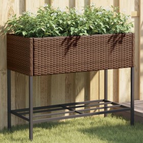 Jardinera con estante ratán sintético marrón de , Maceteros y jardineras - Ref: Foro24-366385, Precio: 75,99 €, Descuento: %