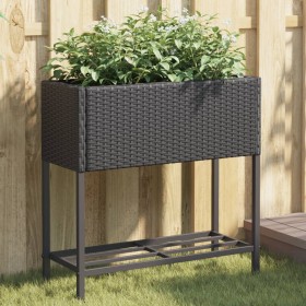 Jardinera con estante ratán sintético negro de , Maceteros y jardineras - Ref: Foro24-366387, Precio: 57,75 €, Descuento: %