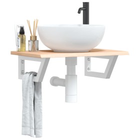 Estante de lavabo de pared de acero y madera maciza de roble de , Tocadores de baño - Ref: Foro24-3302542, Precio: 66,83 €, D...