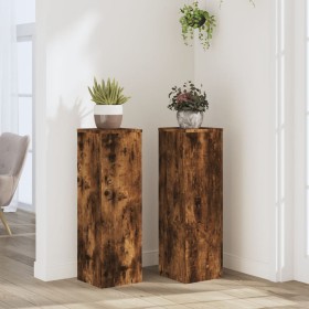 Soportes de plantas 2 uds madera roble ahumado 25x25x80 cm de , Soportes para macetas - Ref: Foro24-852946, Precio: 67,99 €, ...