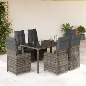 Garden table and 7-piece chairs set with gray synthetic rattan cushions. by , Garden sets - Ref: Foro24-3277035, Price: 905,1...