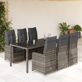 Garden table and 7-piece chairs set with gray synthetic rattan cushions. by , Garden sets - Ref: Foro24-3277037, Price: 947,7...