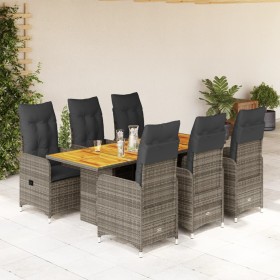 Garden table and 7-piece chairs set with gray synthetic rattan cushions. by , Garden sets - Ref: Foro24-3277028, Price: 1,00 ...