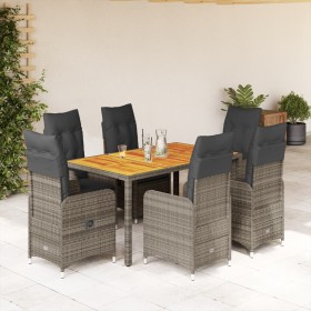 Garden table and 7-piece chairs set with gray synthetic rattan cushions. by , Garden sets - Ref: Foro24-3277023, Price: 914,8...