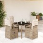 Garden table and 5-piece chair set with beige synthetic rattan cushions. by , Garden sets - Ref: Foro24-3277096, Price: 623,1...