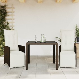 Garden table and 3-piece chair set with brown synthetic rattan cushions. by , Garden sets - Ref: Foro24-3277187, Price: 389,9...