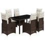 Garden table and chairs set, 7 pieces with brown PE rattan cushions. by , Garden sets - Ref: Foro24-3277068, Price: 913,67 €,...