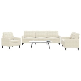 3-piece cream velvet sofa set with cushions by , Sofas - Ref: Foro24-3278439, Price: 664,57 €, Discount: %