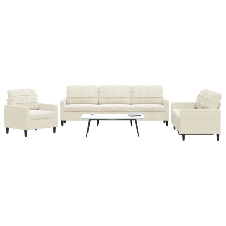 3-piece cream velvet sofa set with cushions by , Sofas - Ref: Foro24-3278439, Price: 662,66 €, Discount: %