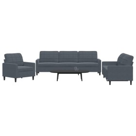 3-piece dark gray velvet sofa set with cushions by , Sofas - Ref: Foro24-3278432, Price: 731,45 €, Discount: %