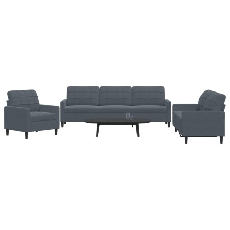 3-piece dark gray velvet sofa set with cushions by , Sofas - Ref: Foro24-3278432, Price: 720,68 €, Discount: %