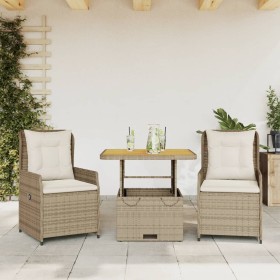 Gartenmöbel-Set 3-teilig aus synthetischem Rattan mit beigen Kissen von , Gartensets - Ref: Foro24-3262774, Preis: 325,82 €, ...