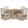 Set comedor de jardín 5 pzas con cojines ratán sintético beige de , Conjuntos de jardín - Ref: Foro24-3262921, Precio: 602,33...