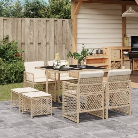 Garten-Essgruppe 9-teilig mit Kissen aus synthetischem Rattan in Beige. von , Gartensets - Ref: Foro24-3210778, Preis: 386,82...