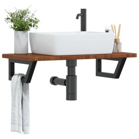 Estante de lavabo de pared de acero y madera maciza de roble de , Tocadores de baño - Ref: Foro24-3302347, Precio: 72,96 €, D...