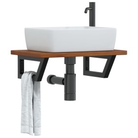 Estante de lavabo de pared de acero y madera maciza de roble de , Tocadores de baño - Ref: Foro24-3302351, Precio: 67,28 €, D...