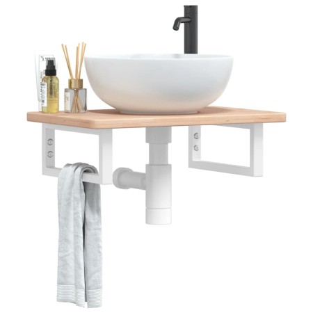 Estante de lavabo de pared de acero y madera maciza de roble de , Tocadores de baño - Ref: Foro24-3302332, Precio: 64,61 €, D...