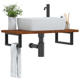 Estante de lavabo de pared de acero y madera maciza de roble de , Tocadores de baño - Ref: Foro24-3302345, Precio: 75,07 €, D...