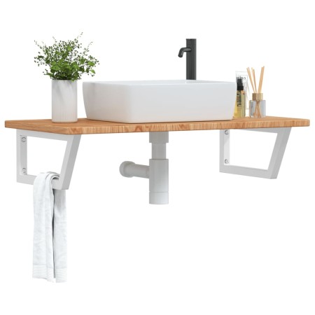 Wandwaschtischregal aus Stahl und massiver Eiche von , Badezimmerwaschtische - Ref: Foro24-3302398, Preis: 100,44 €, Rabatt: %