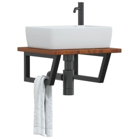 Estante de lavabo de pared de acero y madera maciza de roble de , Tocadores de baño - Ref: Foro24-3302403, Precio: 73,01 €, D...