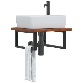 Wall-mounted steel and solid oak wood sink shelf by , bathroom vanities - Ref: Foro24-3302401, Price: 71,99 €, Discount: %