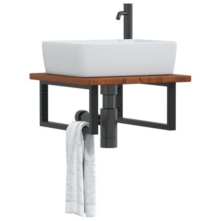 Estante de lavabo de pared de acero y madera maciza de roble de , Tocadores de baño - Ref: Foro24-3302401, Precio: 77,38 €, D...