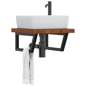 Wall-mounted steel and solid oak wood sink shelf by , bathroom vanities - Ref: Foro24-3302415, Price: 93,99 €, Discount: %