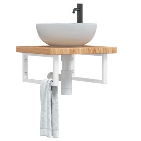 Estante de lavabo de pared de acero y madera maciza de roble de , Tocadores de baño - Ref: Foro24-3302408, Precio: 79,99 €, D...