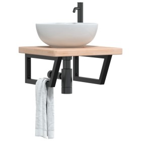 Wall-mounted steel and solid oak wood sink shelf by , bathroom vanities - Ref: Foro24-3302391, Price: 84,99 €, Discount: %