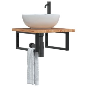 Wall-mounted steel and solid oak wood sink shelf by , bathroom vanities - Ref: Foro24-3302393, Price: 68,46 €, Discount: %