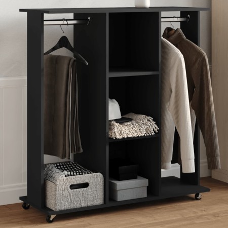 Engineered wood black wheeled cabinet 102x38x110 cm by , Clothing and closet storage - Ref: Foro24-848032, Price: 123,38 €, D...