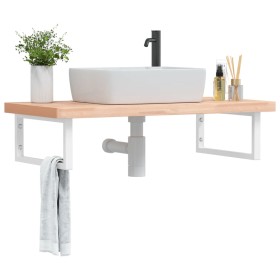 Estante de lavabo de pared de acero y madera maciza de haya de , Tocadores de baño - Ref: Foro24-3302436, Precio: 117,99 €, D...