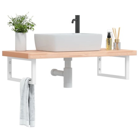 Wall-mounted sink shelf made of steel and solid beech wood by , bathroom vanities - Ref: Foro24-3302436, Price: 136,19 €, Dis...