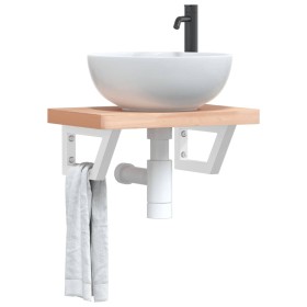 Estante de lavabo de pared de acero y madera maciza de haya de , Tocadores de baño - Ref: Foro24-3302326, Precio: 65,35 €, De...