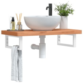 Wandwaschtischregal aus Stahl und massiver Buche von , Badezimmerwaschtische - Ref: Foro24-3302372, Preis: 103,99 €, Rabatt: %