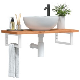 Wall-mounted sink shelf made of steel and solid beech wood by , bathroom vanities - Ref: Foro24-3302364, Price: 68,90 €, Disc...