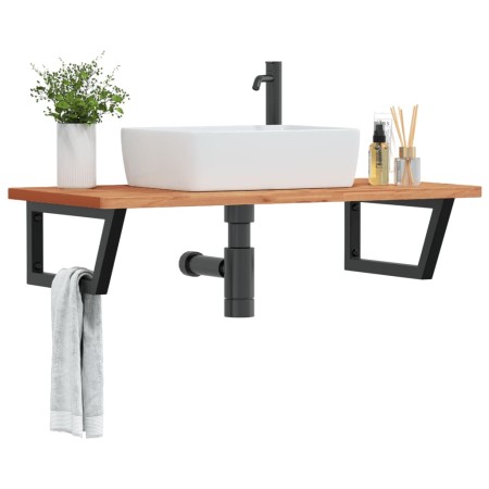 Estante de lavabo de pared de acero y madera maciza de haya de , Tocadores de baño - Ref: Foro24-3302443, Precio: 105,89 €, D...