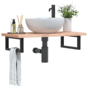 Wall-mounted sink shelf made of steel and solid beech wood by , bathroom vanities - Ref: Foro24-3302353, Price: 77,17 €, Disc...