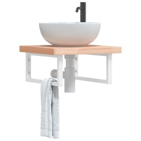 Estante de lavabo de pared de acero y madera maciza de haya de , Tocadores de baño - Ref: Foro24-3302420, Precio: 86,85 €, De...