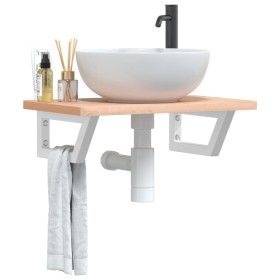 Wandwaschtischregal aus Stahl und massiver Buche von , Badezimmerwaschtische - Ref: Foro24-3302358, Preis: 70,99 €, Rabatt: %