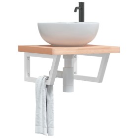 Estante de lavabo de pared de acero y madera maciza de haya de , Tocadores de baño - Ref: Foro24-3302422, Precio: 81,12 €, De...