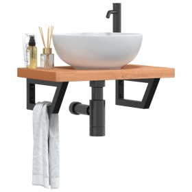 Wall-mounted sink shelf made of steel and solid beech wood by , bathroom vanities - Ref: Foro24-3302379, Price: 91,22 €, Disc...