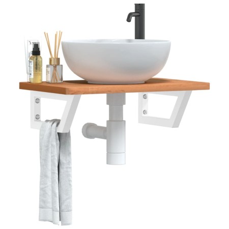 Wall-mounted sink shelf made of steel and solid beech wood by , bathroom vanities - Ref: Foro24-3302370, Price: 69,08 €, Disc...