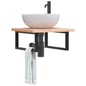 Wall-mounted sink shelf made of steel and solid beech wood by , bathroom vanities - Ref: Foro24-3302417, Price: 61,99 €, Disc...