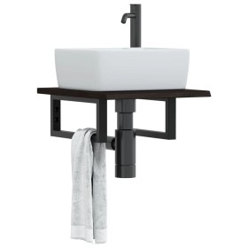 Estante de lavabo de pared de acero y madera maciza de roble de , Tocadores de baño - Ref: Foro24-3302573, Precio: 53,99 €, D...