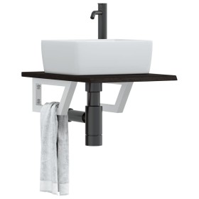 Wall-mounted steel and solid oak wood sink shelf by , bathroom vanities - Ref: Foro24-3302578, Price: 59,98 €, Discount: %